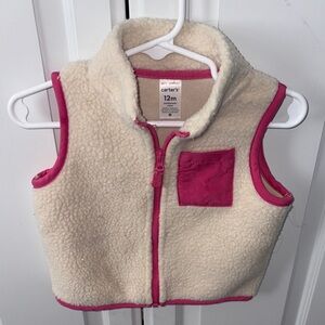 Carter's Cream Sherpa Vest with Pink Trim - Baby/Toddler